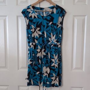 LOFT Tropical Blue and Cream Mini Dress